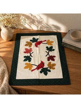 Handcrafted Fall Cardinal and Leaves Appliqued Table Runner Home Decor